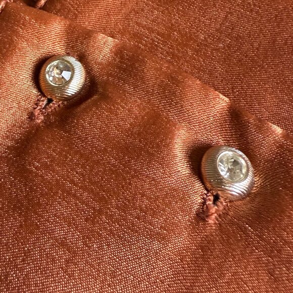 Aura | Size L | Silky Terracotta Cowl Blouse with Bow Neck and Jewel Buttons - Picture 6 of 11